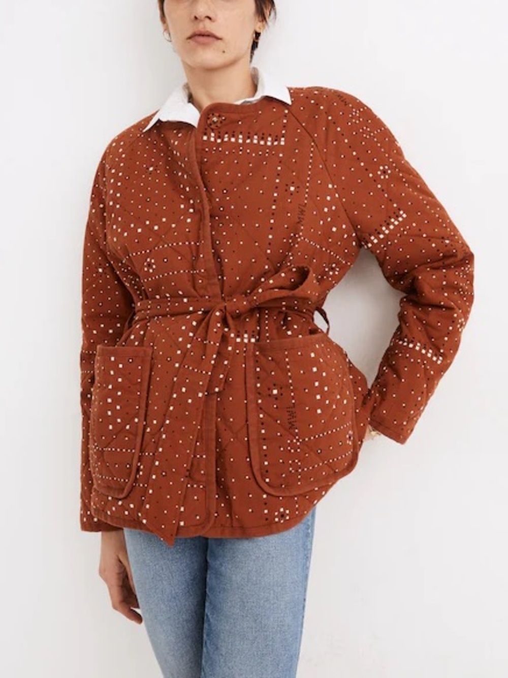 Madewell Quilted Cotton Bandana Printed Jacket With Waist Tie Belt Size Small
